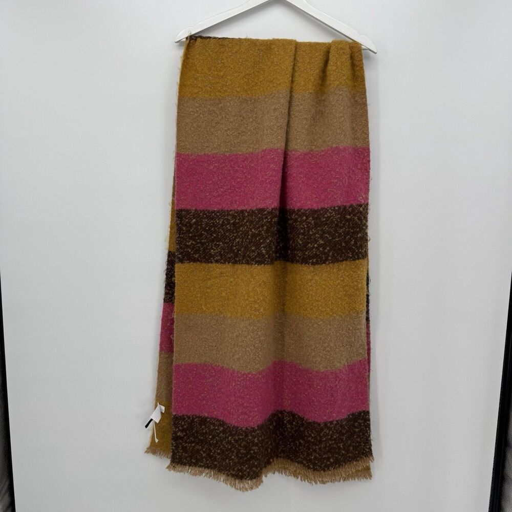 Ann Taylor Multicolor Fuzzy Striped Fringe Scarf Boho One Size
